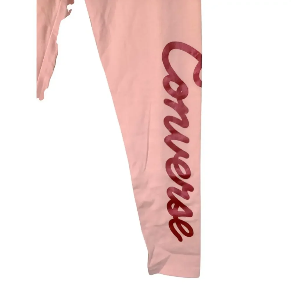Converse Girls MD Storm Pink Logo Metallic Ink Print Leggings Streetwear U1-13